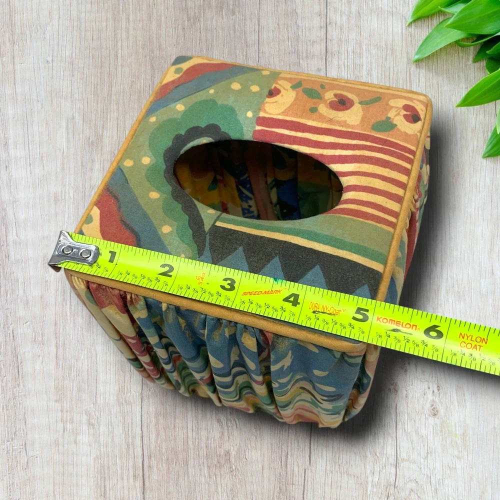 Vintage 90s Touch of Class Fabric Tissue Box Cover Cottage Floral Patchwork Cube